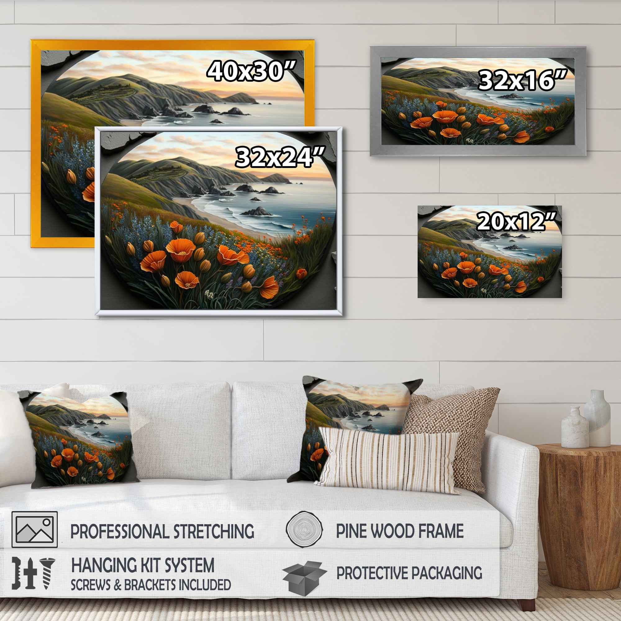 Designart Orange Flowers By The Coast III Canvas Wall Art