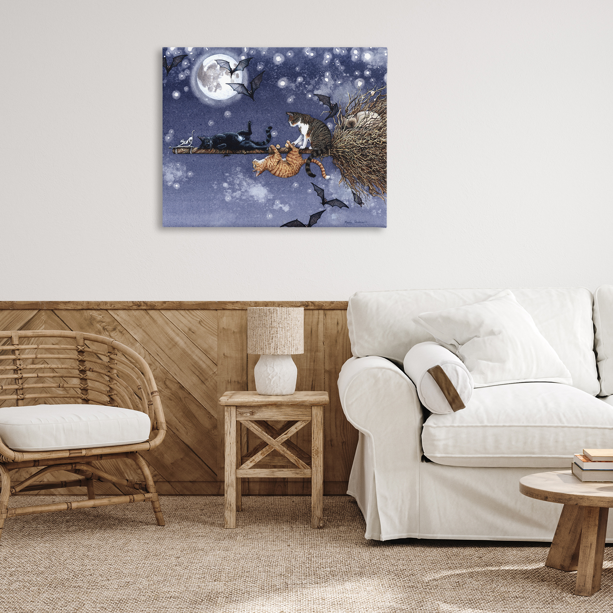 Stupell Industries Joyriding Cats on Broom Holiday Painting Gallery Wrapped Canvas Art Print Wall Art, 40 x 30