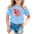 thumbnail image 3 of Girls Summer Casual Short Sleeve Tee with Adorable Cartoon Heart Balloon Print Design for Everyday Wear T-Shirts Kids Short Sleeve Crewneck Solid Basic Tees Casual Tops, 3 of 3