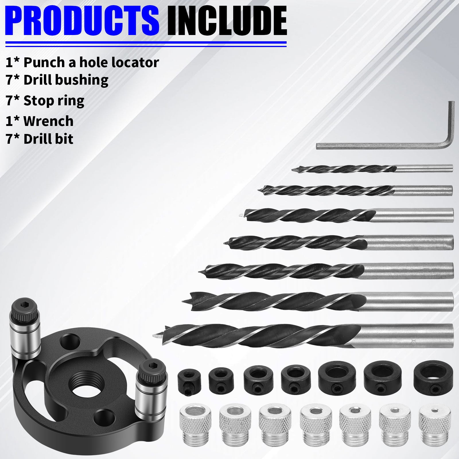 AEVXKHI Hole Drill Positioner Locator, Adjustable Self Centering Drill Bit Set, Solid Self Centering Doweling Jig, Anti Slip Round Jig Punch Locator for Woodworking