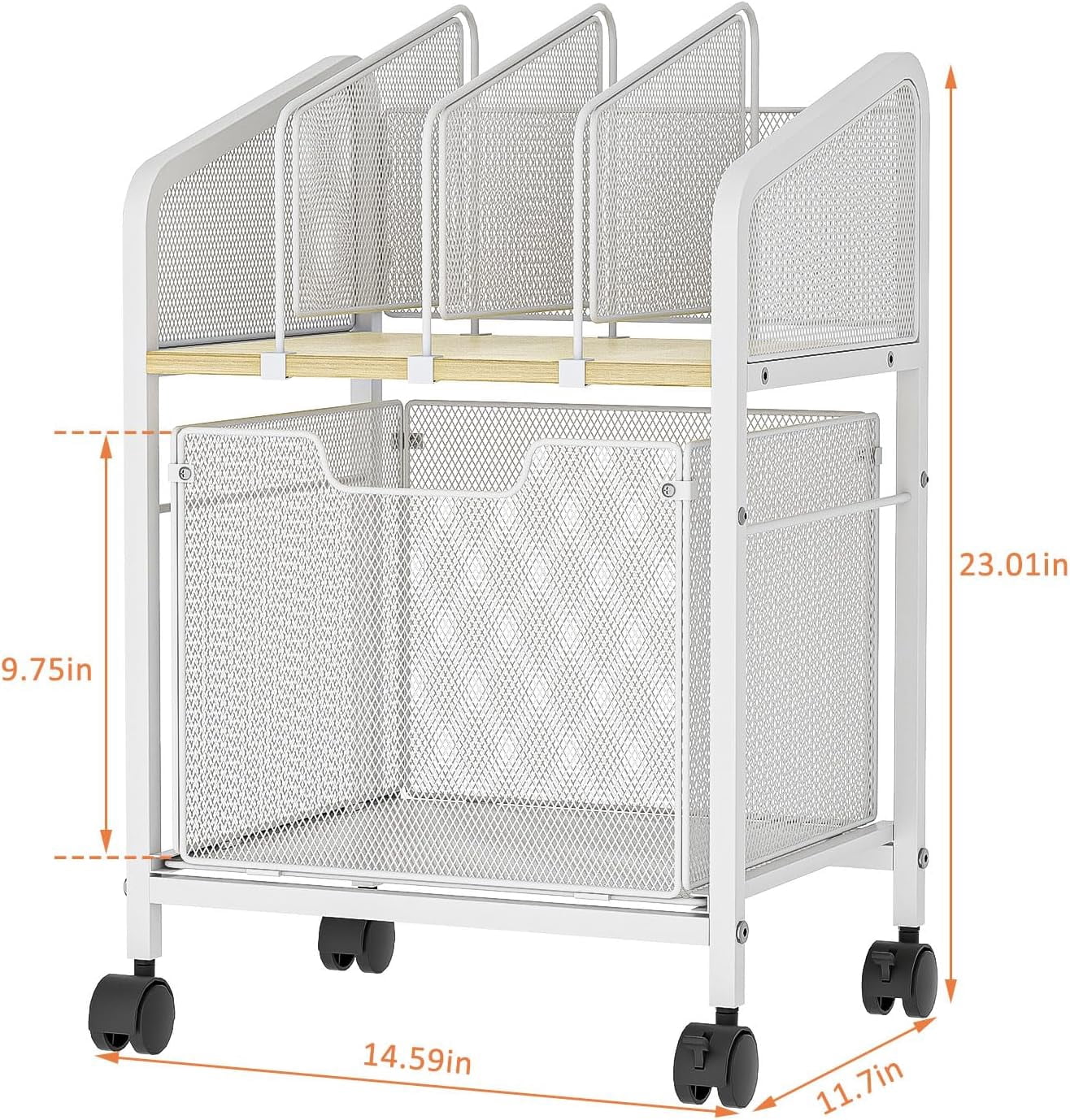 Rolling File Cabinet with Adjustable Dividers, Mobile Filing Cabinet with Storage Drawer on Lockable Wheels, Hanging File Organizer Beside Under Desk for Office, Home