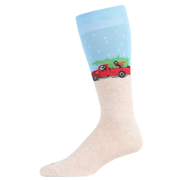 MeMoi Men's Festive Puppy Pickup Truck Novelty Crew Socks - Mens - Male, 10-13, Medium Gray Heather