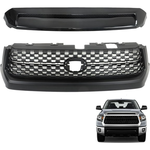 Genrics Front Grille Hood Bulge Molding Set Glossy Black Replacement for 2014-2020 Tundra 53101-0C041 1KPTY1211K05