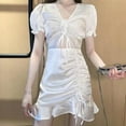 thumbnail image 1 of Femmes Creux Bodycon Robe Slim Fit V Cou Froncé Cordon Robe d'Été, 1 of 5