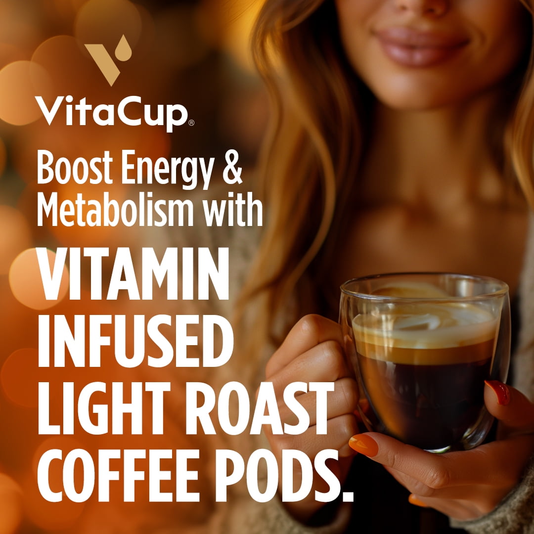 VitaCup Light Roast Coffee Pods w/ B Vitamins Compatible w/ K-Cup Brewers, 16 Count