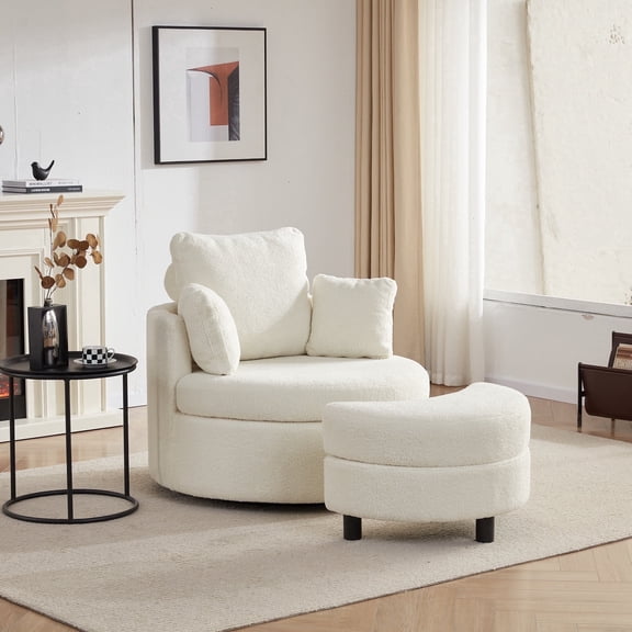 Someet 360° Swivel Accent Chairs with 3 Pillows and Ottoman, Accent Barrel Chairs with Storage for Living Room Adult, Beige