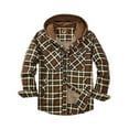 thumbnail image 2 of Dolkfu Men Winter Jacket with Hood Cotton Brown Fleece Lined Outerwear Plaid Button Down Fuzzy Sherpa Coat Coats for Man L, 2 of 3