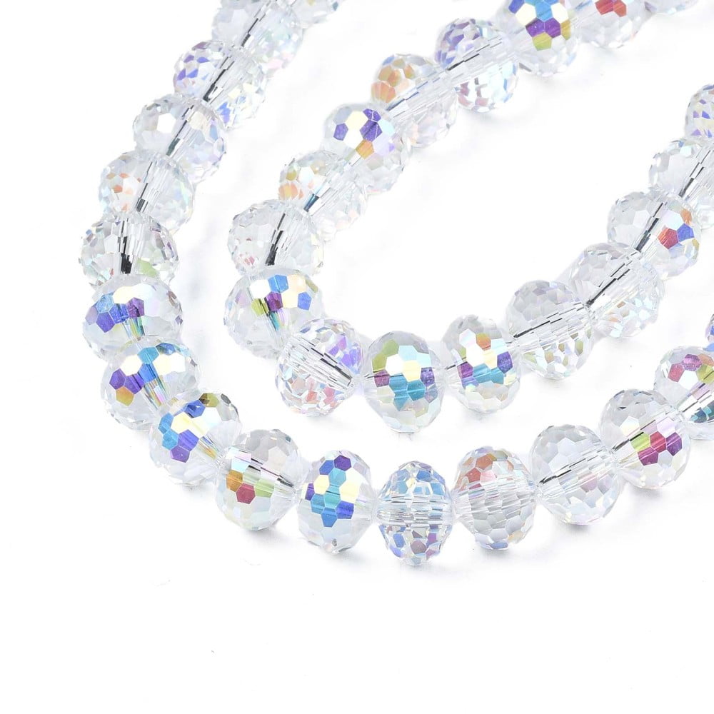 5 Strand Electroplate Transparent Glass Beads Strands AB Color Plated Faceted Rondelle Clear AB 10x7.5mm Hole: 1.4mm about 68~70pcs/strand