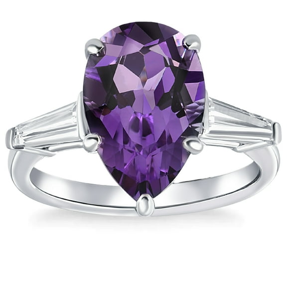 Pompeii 5Ct Pear Shape Amethyst & Moissanite Ring 14k White Gold (,)