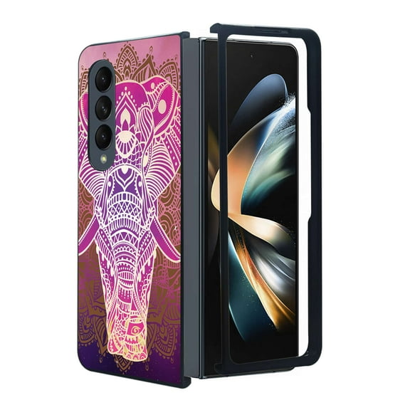 ANJ  Protective Snap-On Design Printed Case Compatible with Samsung Galaxy Z Fold 4 - Pink Mandala Elephant