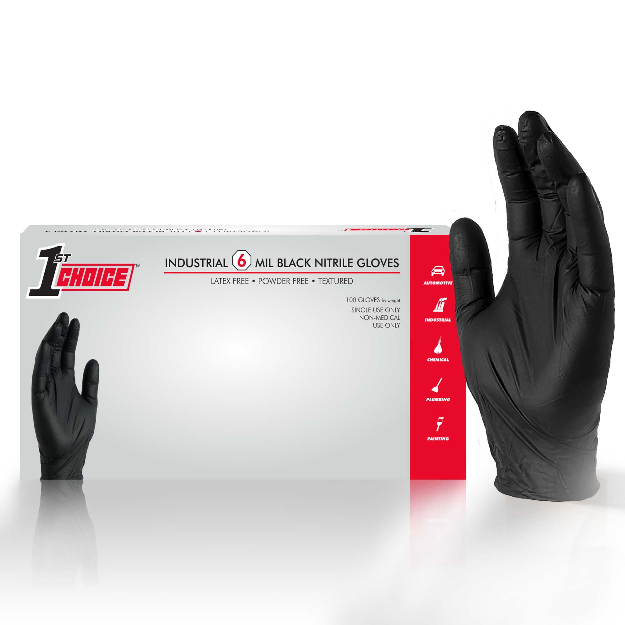 1st Choice Nitrile Premium Industrial Disposable Gloves, XLarge, Black