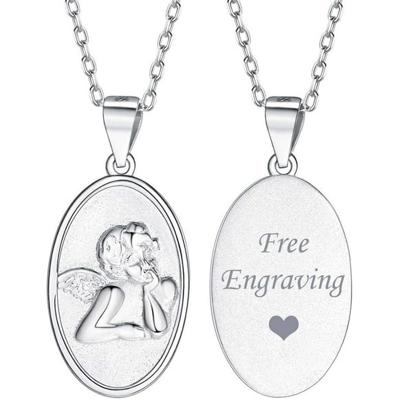 Personalized Pendant Necklace, 925 Sterling Silver Custom Name Engravable Necklace Raphael Guardian Angel Necklace Antiqued Patron Saint Medal Coin Necklace St Religious Jewelry for Women Men