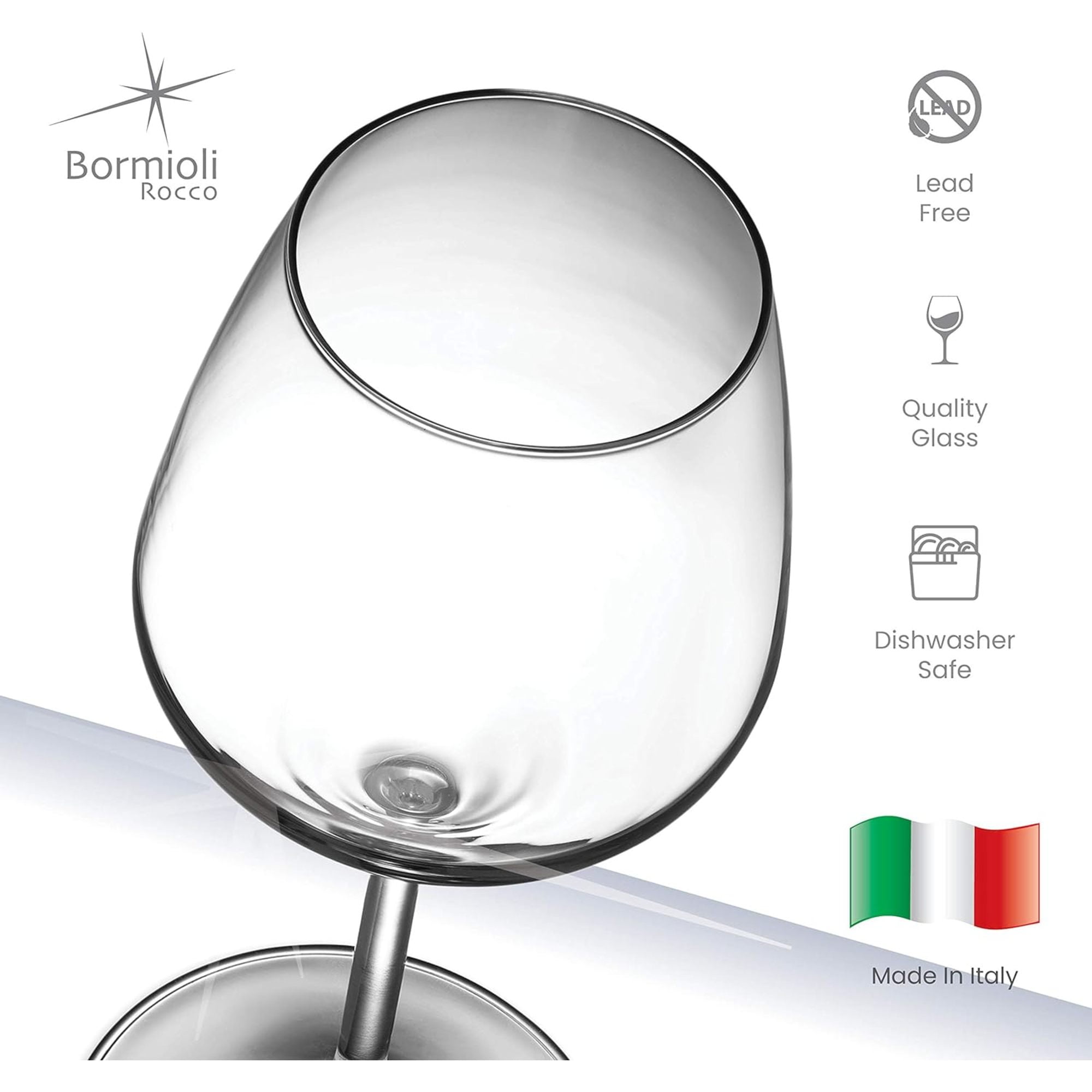 Bormioli Rocco 14.75 oz White Wine Glasses (Set Of 4): Crystal Clear Star Glass, Laser Cut Rim For Wine Tasting, Elegant Party Drinking Glassware, Restaurant Quality
