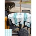thumbnail image 5 of Outdoor Tablecloth with Umbrella Hole for Patio/Picnic/Party/Camping, Aqua Coastal Striped Waterproof Table Cloth Square Cover Washable, Modern Nautical Thin Stripes (60"x 60"), 5 of 9