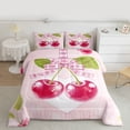 thumbnail image 3 of Homewish Cute Cartoon Bowtie Bedding Comforter Set,Sweet Berry Twin Comforter Sets,Pink White Green Bedding Set For Girls Kids,Ultra Soft Home Decor Reversible,2pcs, 3 of 9