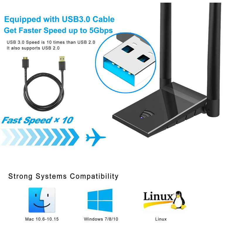 USB Wireless Adapter for PC Desktop 1300Mbps WiFi Adapter Dual Band 5dBi  Antenna for Laptop USB 3.0 Fast Connect,Computer Network Wi-Fi Adapters for