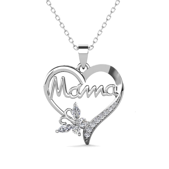 Cate & Chloe Mavis 18k White Gold Plated Mama Heart Necklace with Simulated Diamonds for Women