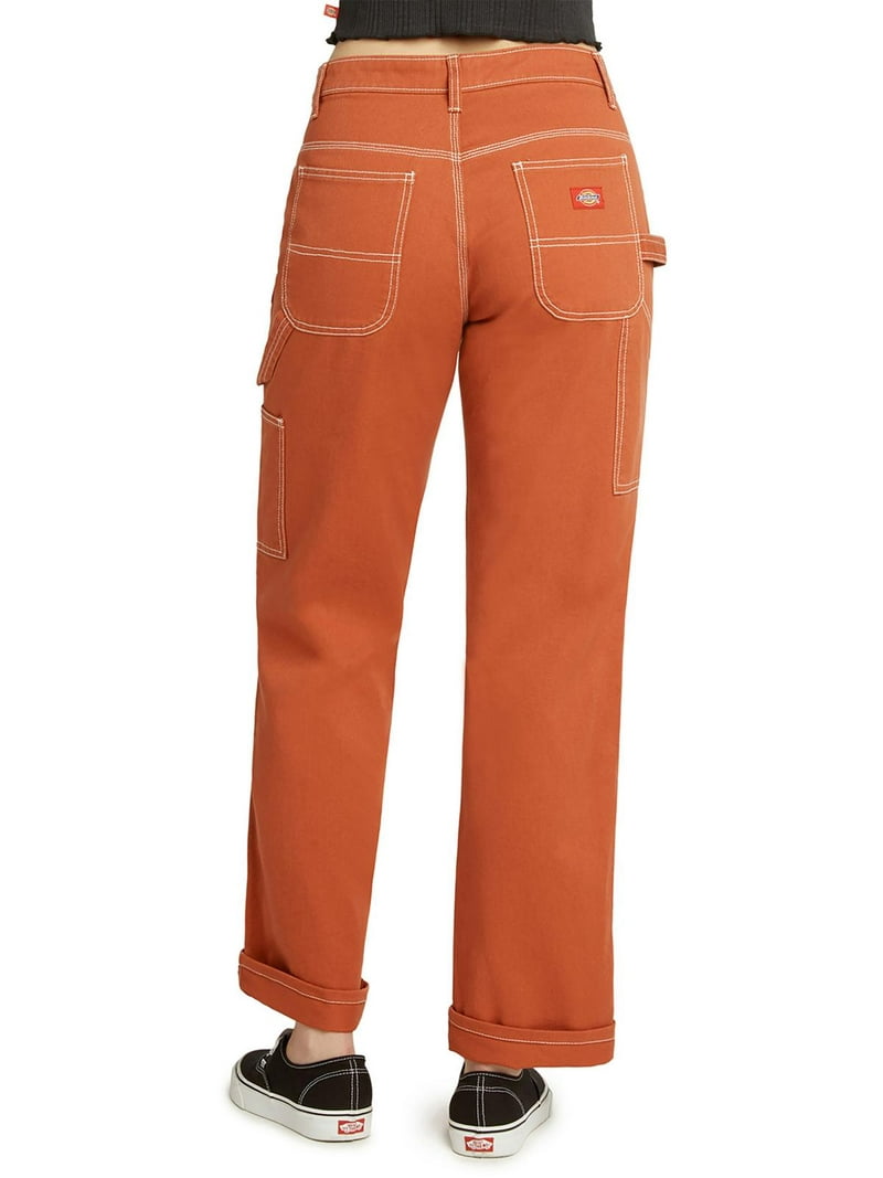 DICKIES Womens Orange Pocketed Zippered Carpenter High Rise