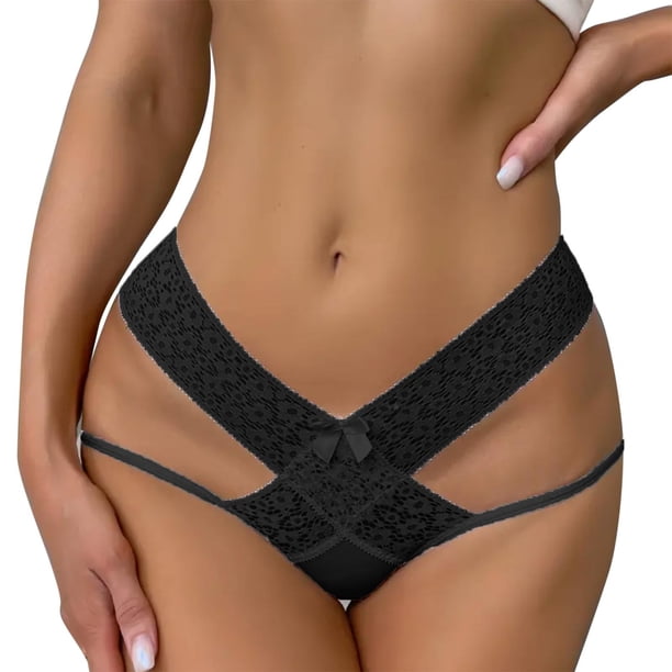 Gibobby Tangas de mujer ilusion Bragas sexis de cintura con correa fina y encaje de cintura para mujer(Negro,G)
