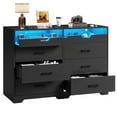 thumbnail image 7 of 6 Drawers Dresser with LED Lights&Pull-Out Tray for Bedroom,Modern Double Dresser Chest of Drawers Storage Organizer for Living Room, Black, 7 of 7