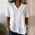 thumbnail image 2 of VBVC Women's Collared V-Neck Tunic Blouse, Ladies' Asymmetrical Button Ruffle Hem Shirt,Summer Short Sleeve Top For Women,White,S-2XL, 2 of 6