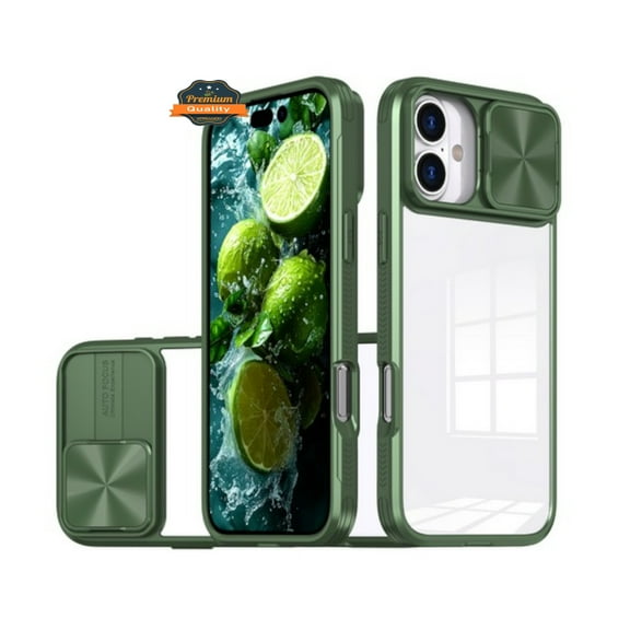 For Samsung Galaxy A16 5G Slide Camera Cover Lens protector Anti-Scratch Shockproof Clear Back and Color Frame Bumper Phone Case Cover by Xpression, Green