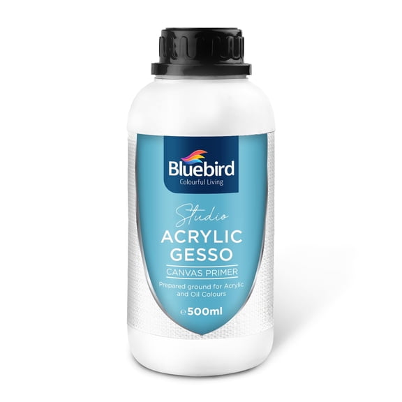 BLUEBIRD Studio Acrylic Gesso - 17 fl oz White Liquid Gesso Primer for Arylic Painting, Surface Prep Medium