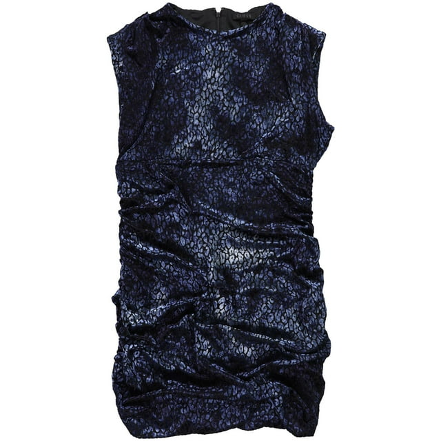 GUESS Robe Moulante en Velours Imprimé Animal pour Femmes, Bleu, Très Grand