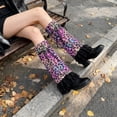 thumbnail image 5 of 1 Pair Comfortable Fleece Stackable Leg Socks With Leopards Pattern And Lace Trim Adjustable For Cold Weather Outfits, 5 of 8