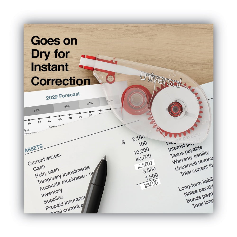 Universal Side-Application Correction Tape, Non-Refillable, 1/5" x 393", 10/Pack -UNV75612