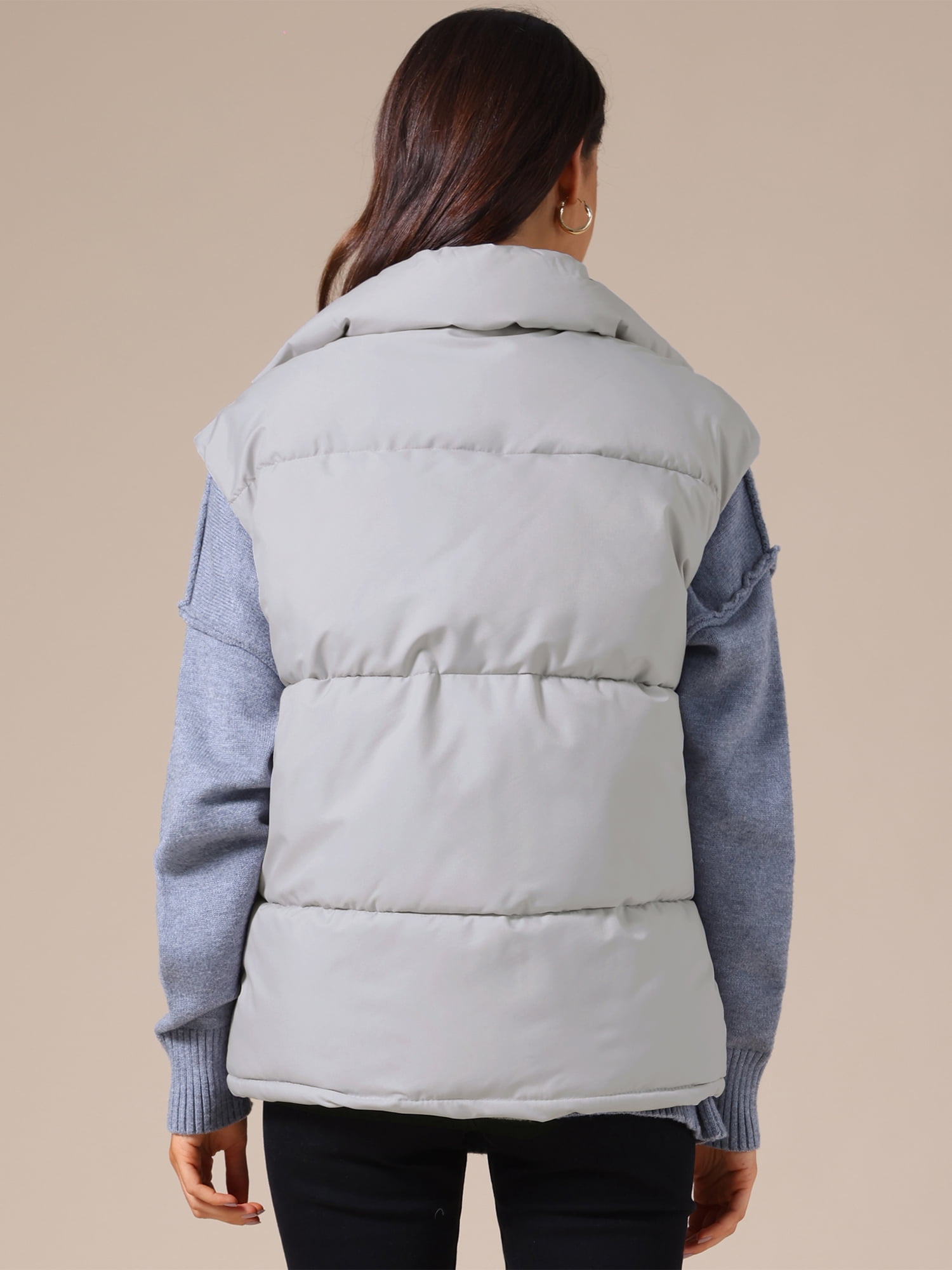DARING DIVA Women's Puffer Vest Stand Collar Sleeveless Lightweight Jacket S Gray