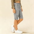 thumbnail image 4 of Girls Linen Bermuda Shorts, Summer High Waist Straight Leg school Shorts Loose Solid Rolled Hem Beach Casual Shorts Gray 9-10Y, 4 of 8