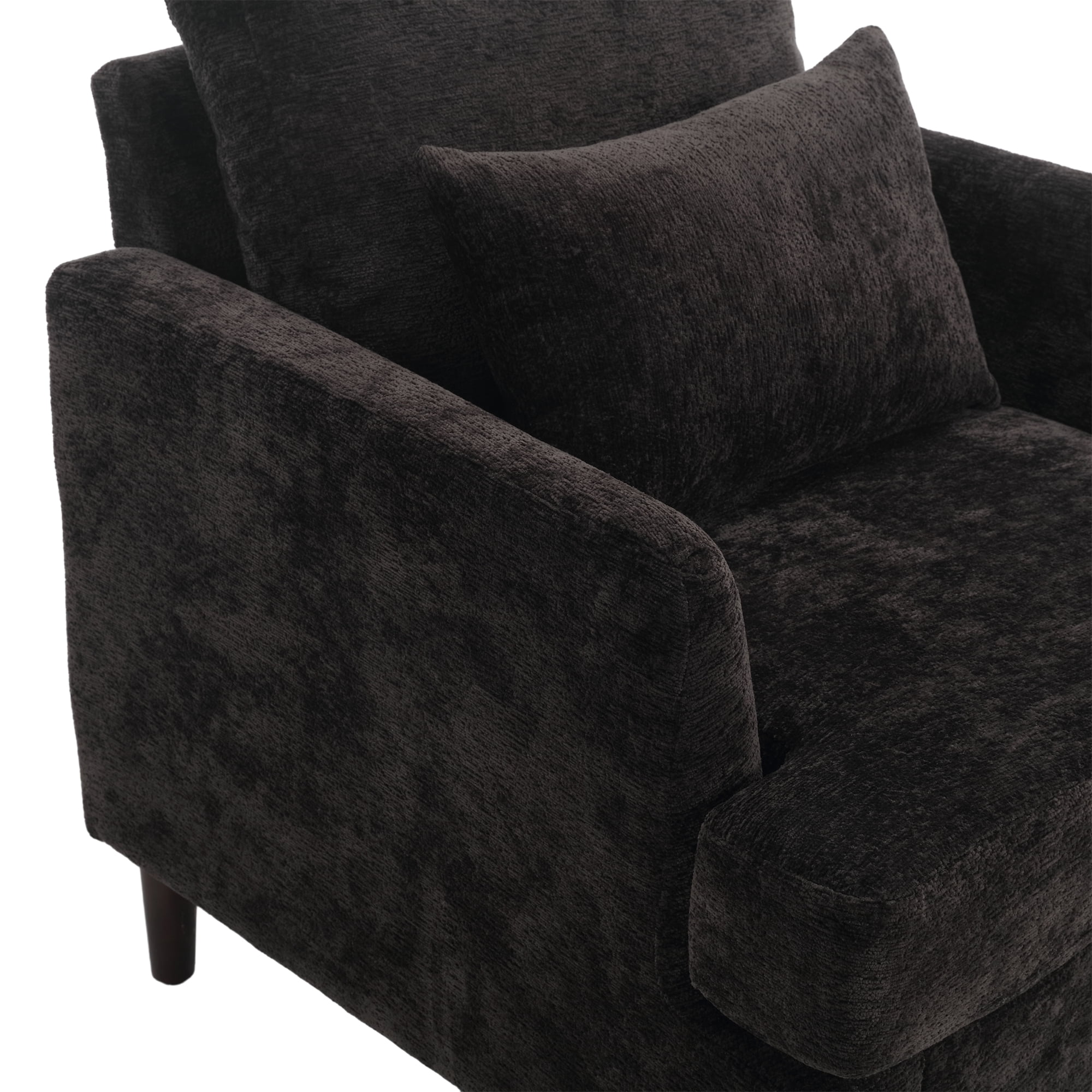MAYEERTY Wood Frame Armchair, Modern Accent Chair Lounge Chair Tufted Club Chair, Mid Century Modern Arm Chairs with Studded, Solid Wood Frame, for Bedroom, Reading (Black Chenille)