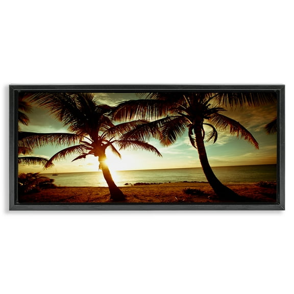 Stupell Industries Sunlit Palm Trees Coastal Photography Black Floater Framed Canvas Art Print Wall Art, 25 x 11