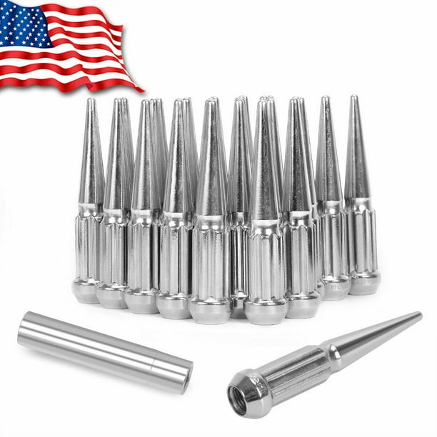 32 Chrome Spline Spike Lug Nuts 14x1.5 + Key for Silverado F250 F350