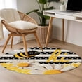 thumbnail image 4 of Spring Bees Daisy Round Area Rug 4Ft Washable Circle Rugs for Bedroom Dining Room, Rustic Tulips Dots Black Striped Burlap Non-Slip Carpet Floor Mats Indoor Outdoor Carpet Runner Aesthetic Home Decor, 4 of 8