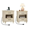 thumbnail image 6 of Set of 2 End Tables Nightstands with Charging Station, Elegant Night Stand Wooden Bedside Tables for Bedroom, Beige, 6 of 6