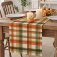thumbnail image 2 of Orange Green Checked Cotton Linen Rectangle Table Runners 13"x48", Fall Thanksgiving Buffalo Plaid Coffee Table Runner Dresser Scarves Luxury Table Runners for Wedding Party Banquet Dinner Decor, 2 of 8