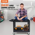 thumbnail image 2 of VEVOR Utility Service Cart, 2 Shelf 550LBS Heavy Duty Plastic Rolling Utility Cart with 360° Swivel Wheels (2 with Brakes), Large Lipped Shelf, Ergonomic Storage Handle for Warehouse/Garage/Cleaning, 2 of 8