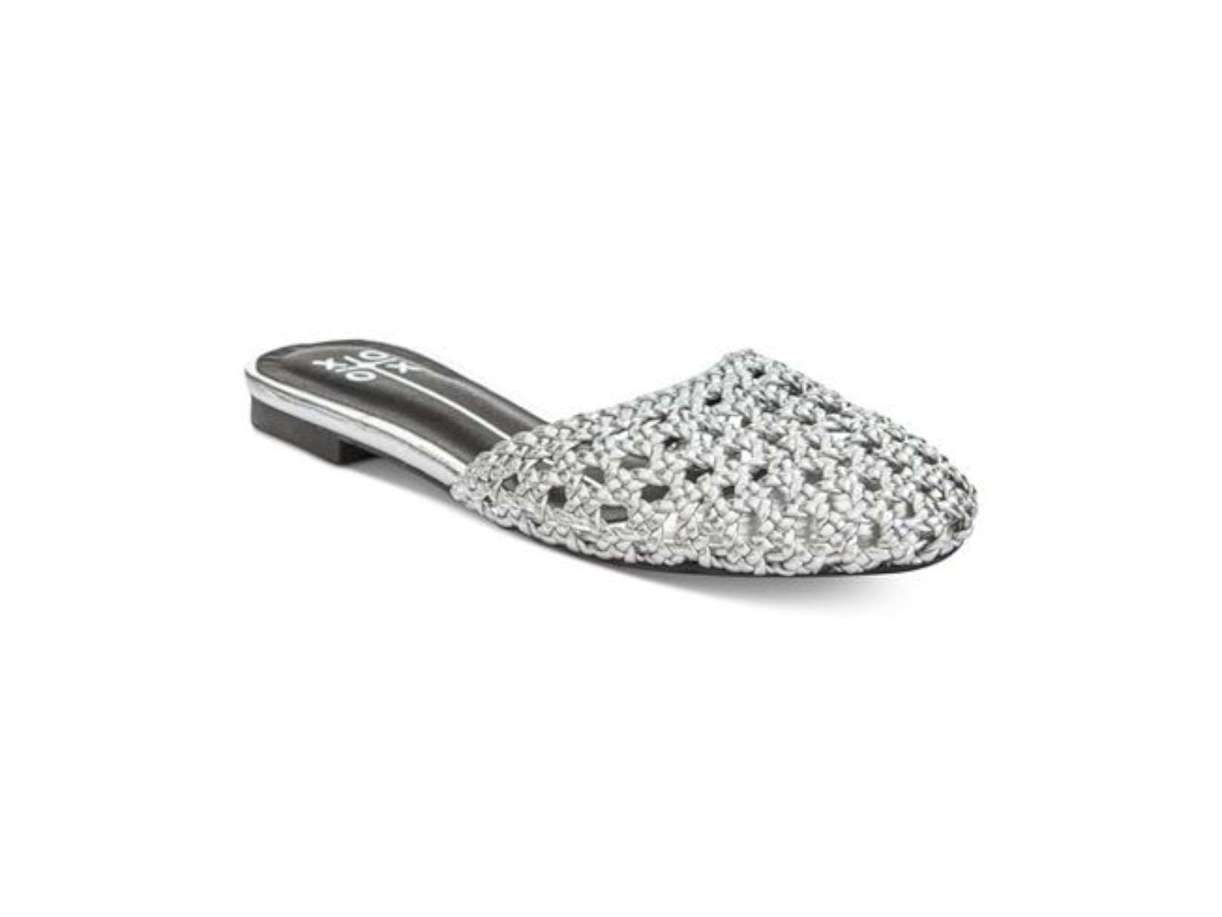silver flat closed toe sandals