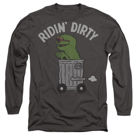 Sesame Street Oscar Ridin Dirty Unisex Adult Long-Sleeve T Shirt, Charcoal, 3X-Large