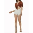thumbnail image 2 of Lovito Casual Plain Tie Front Ruffle Deep V Neck Blouses, 2 of 5