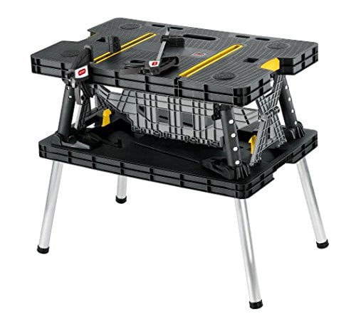 Keter Folding Compact Workbench Sawhorse Work Table with Clamps 1000 lb Capacity by
