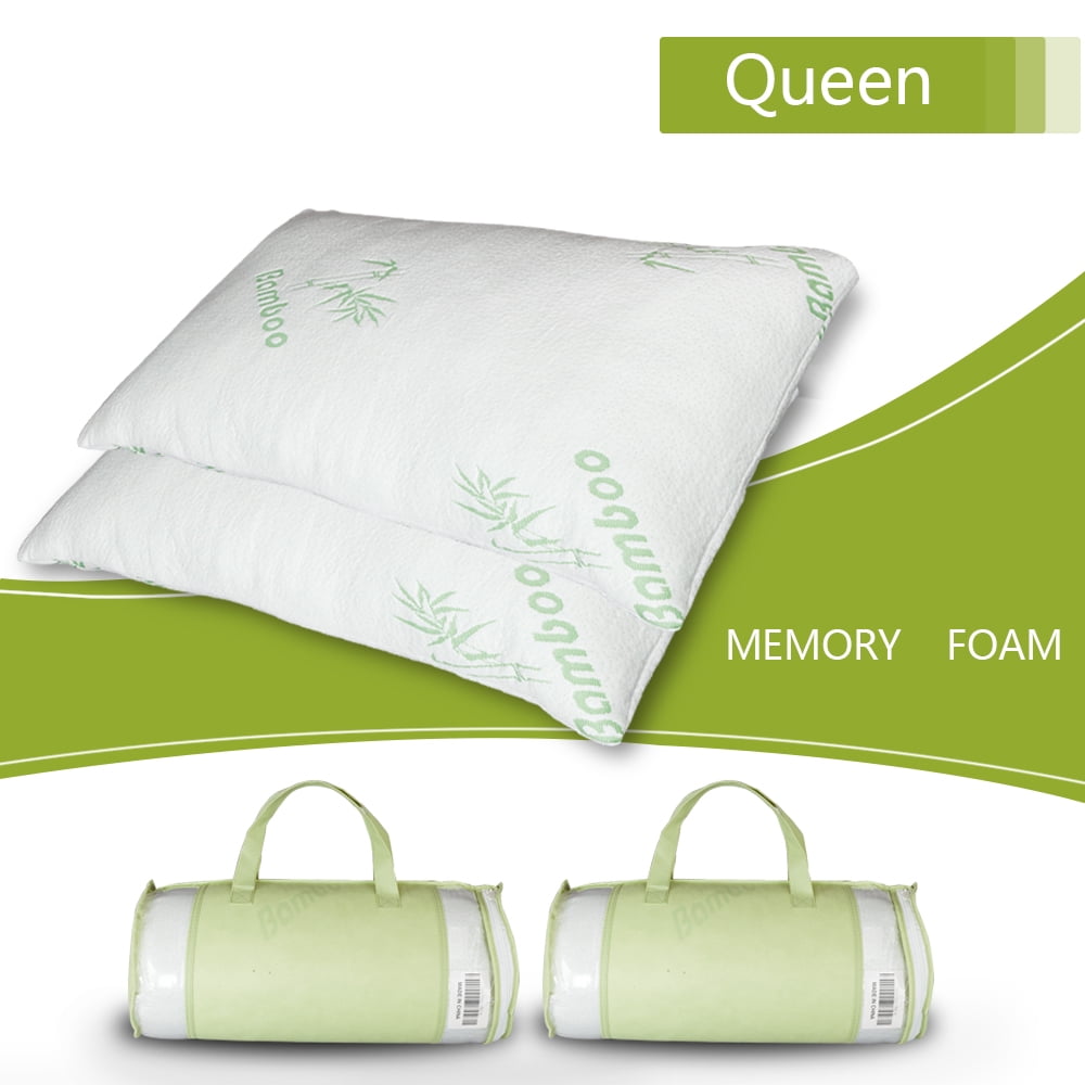 Memory Foam Pillows Bamboo King & Queen Size Hypoallergenic w/Carry Bag 