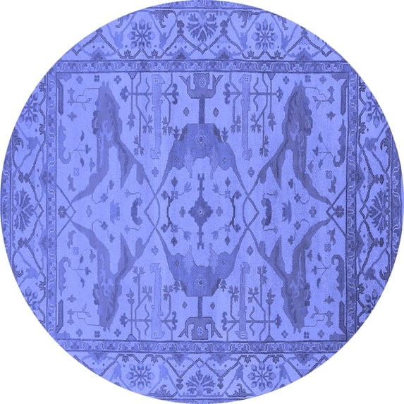 Ahgly Company Machine Washable Indoor Round Oriental Blue Industrial Area Rugs, 5' Round