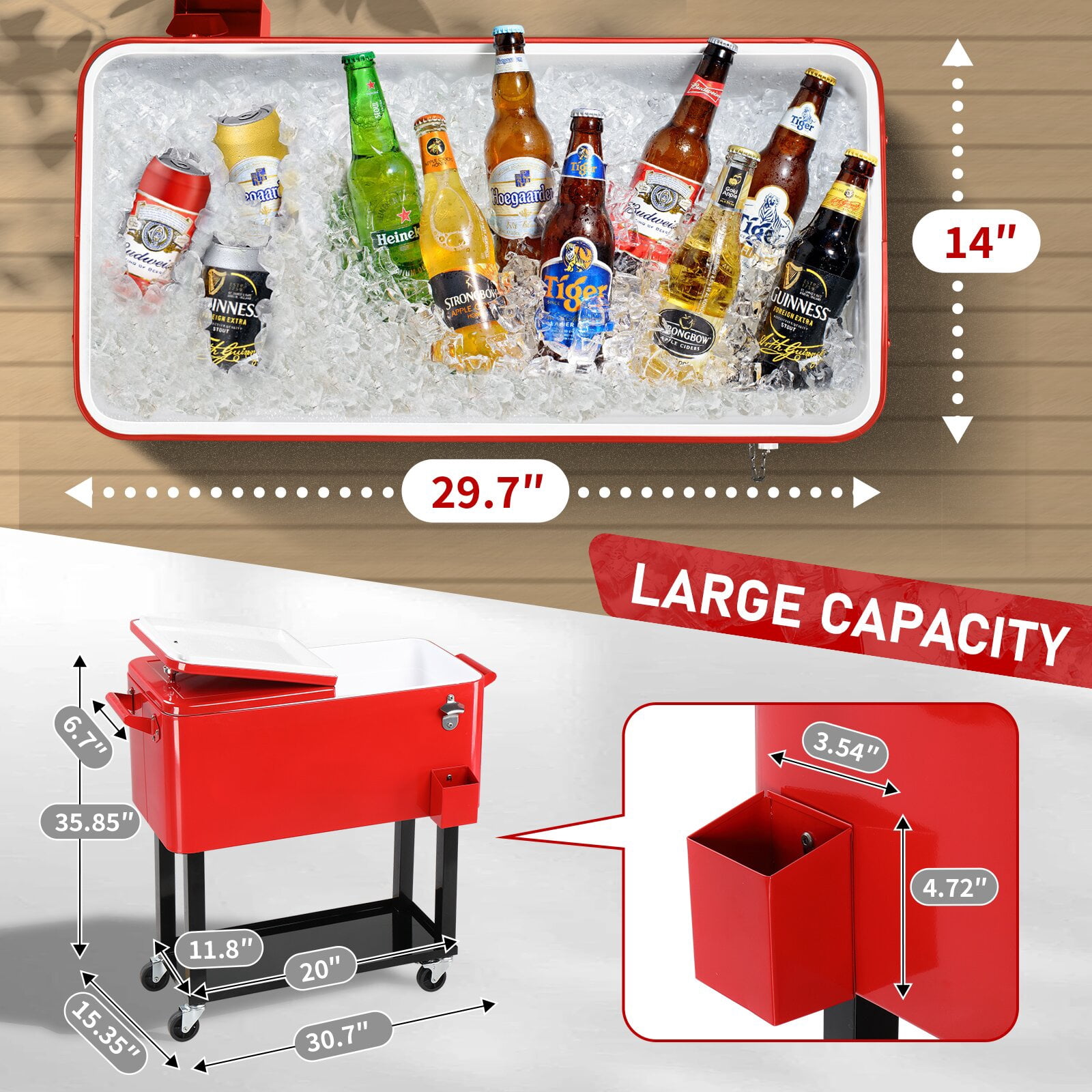 80Qt Freezer Incubator Portable  With Drain Pipe Red Box Black Square for Outdoor,Swimming,BBQ