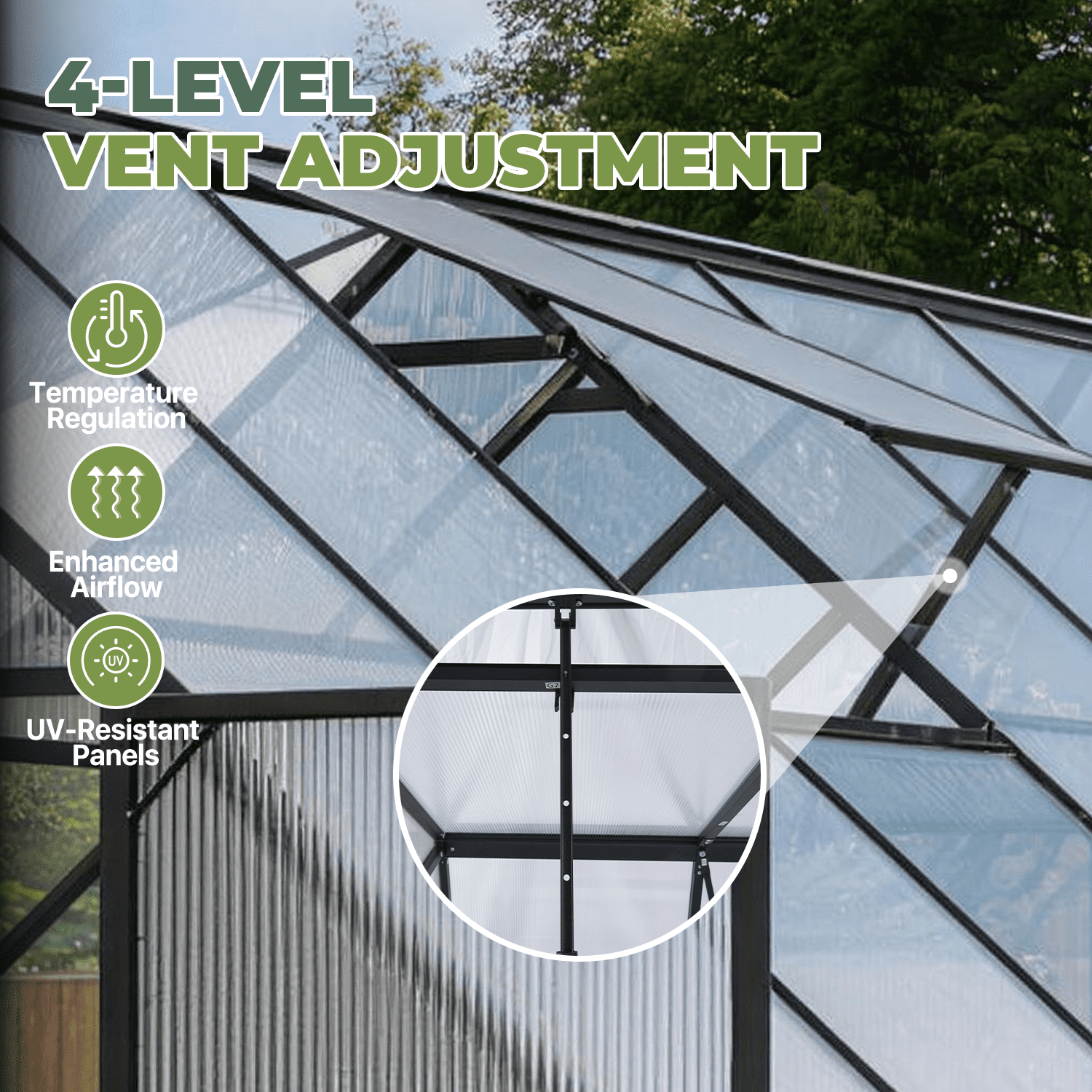 BaPiPro 12x8 ft Heavy-Duty Walk-in Greenhouse, Polycarbonate Panels, Aluminum Frame, UV-Protected Waterproof Outdoor for Garden Backyard Plant Growing