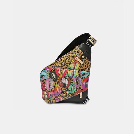 FASHION JUNKY Nicole Lee USA Vegan Leather Leopard & Lip Pattern Crossbody Bag (AllEmotion, OneSize)