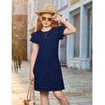 thumbnail image 2 of Oudiya Girls Dresses for Summer Flutter Sleeve Pleated Front A Line Boho Beach Tween Navy Blue Casual Party Dresses, 6-14Y, 2 of 7