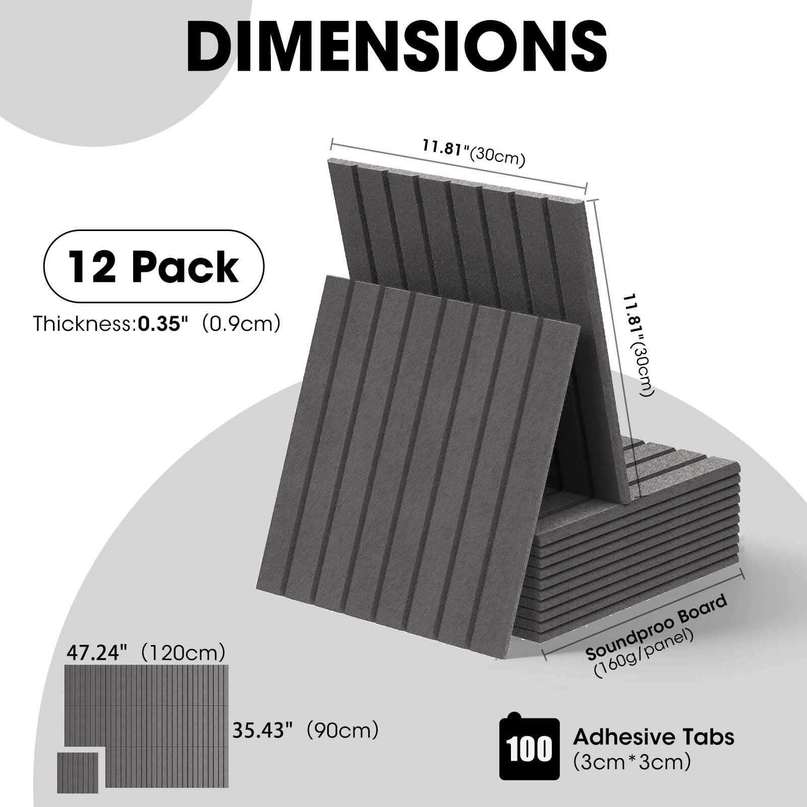 Vision Board - Cork Board for Walls, 48" x 36" | 12 Pack | Cork Board Tiles, Felt Bulletin Board, Large Corkboard, Cork Panel for Office, Felt Wall Panels, Cork Panels, Corkboard Roll (Dark Grey)